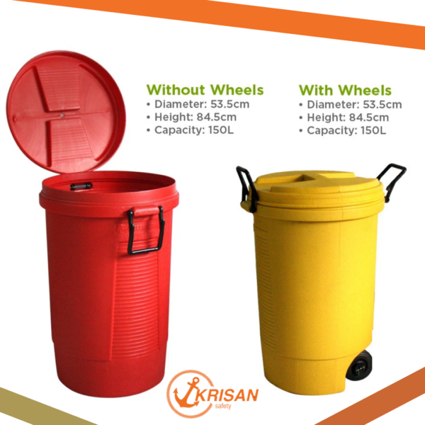 Wheeled Round Trash Bin 150L With Wheels